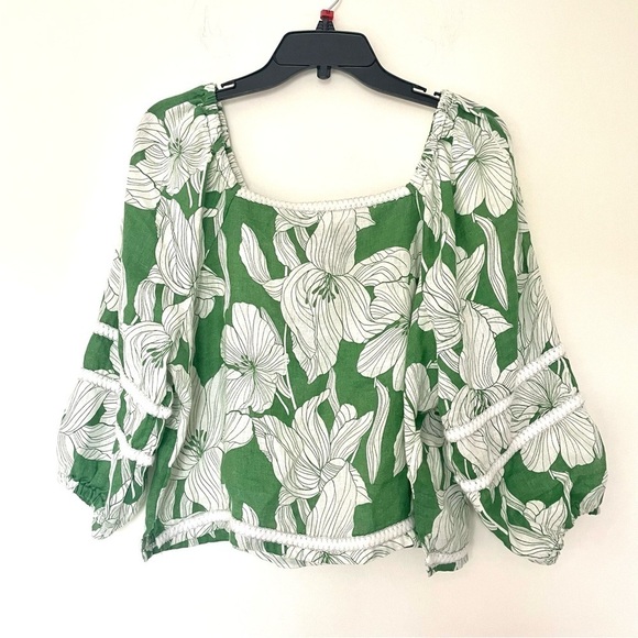 New TAHARI 100% Linen Floral Botanical Print Boho Lagenlook Blouse Shirt Top - Picture 3 of 5